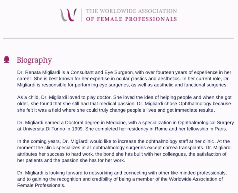 Worldwide Association of Female Professionals Award Biography