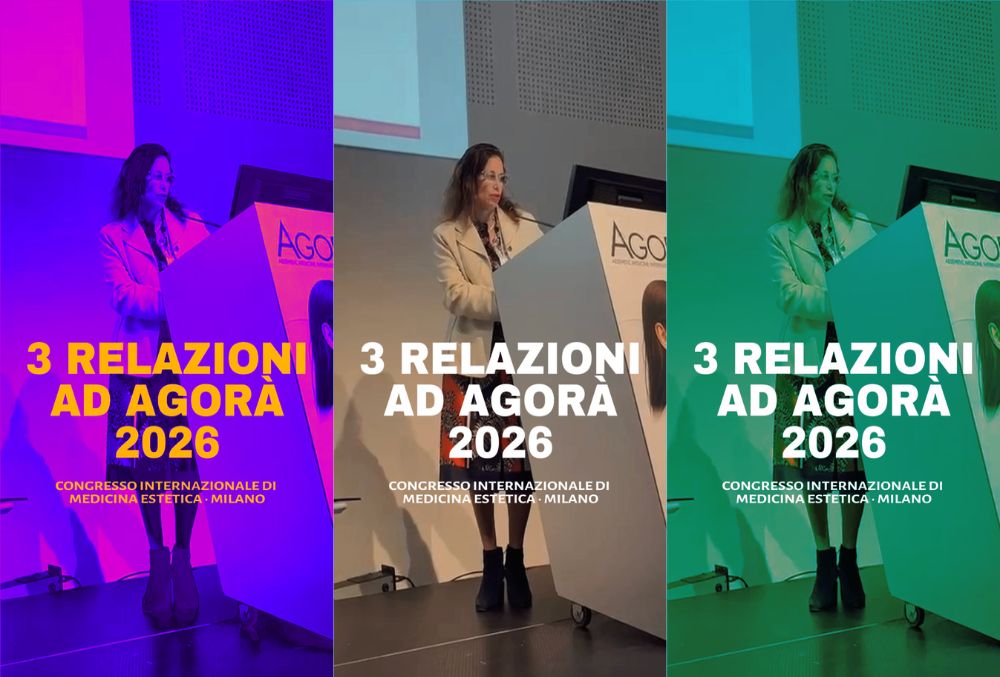 D.ssa Renata Migliardi al leggio di Agorà 2026, congresso internazionale di medicina estetica a Milano